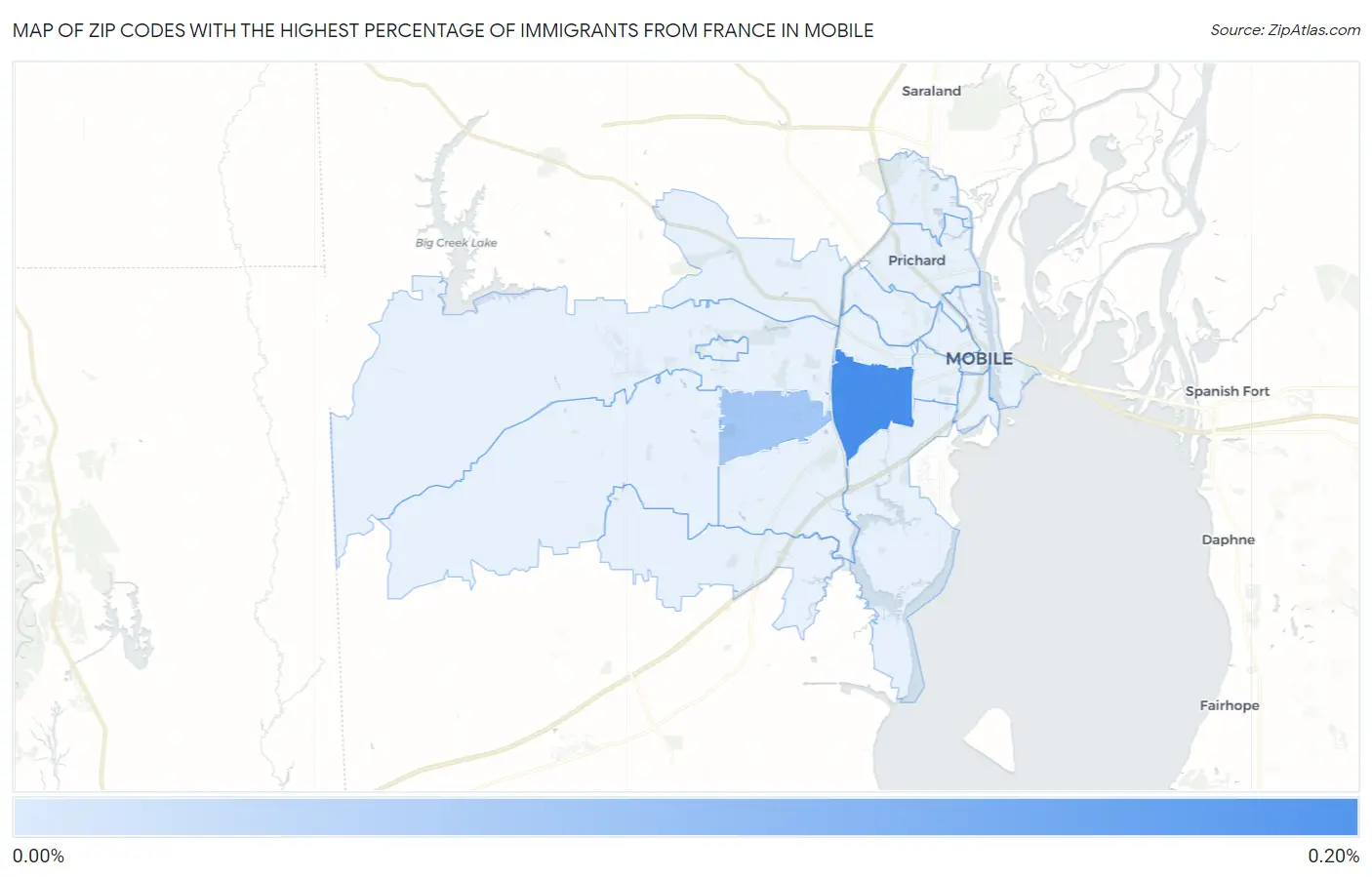 Zip Codes with the Highest Percentage of Immigrants from France in Mobile Map