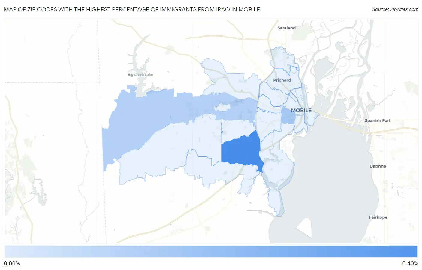 Zip Codes with the Highest Percentage of Immigrants from Iraq in Mobile Map