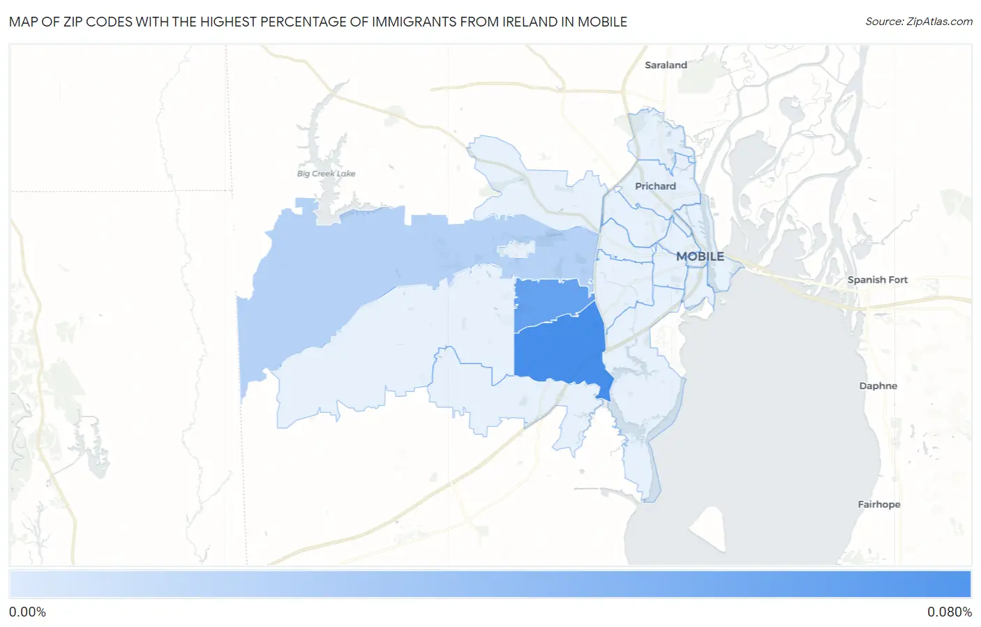 Zip Codes with the Highest Percentage of Immigrants from Ireland in Mobile Map