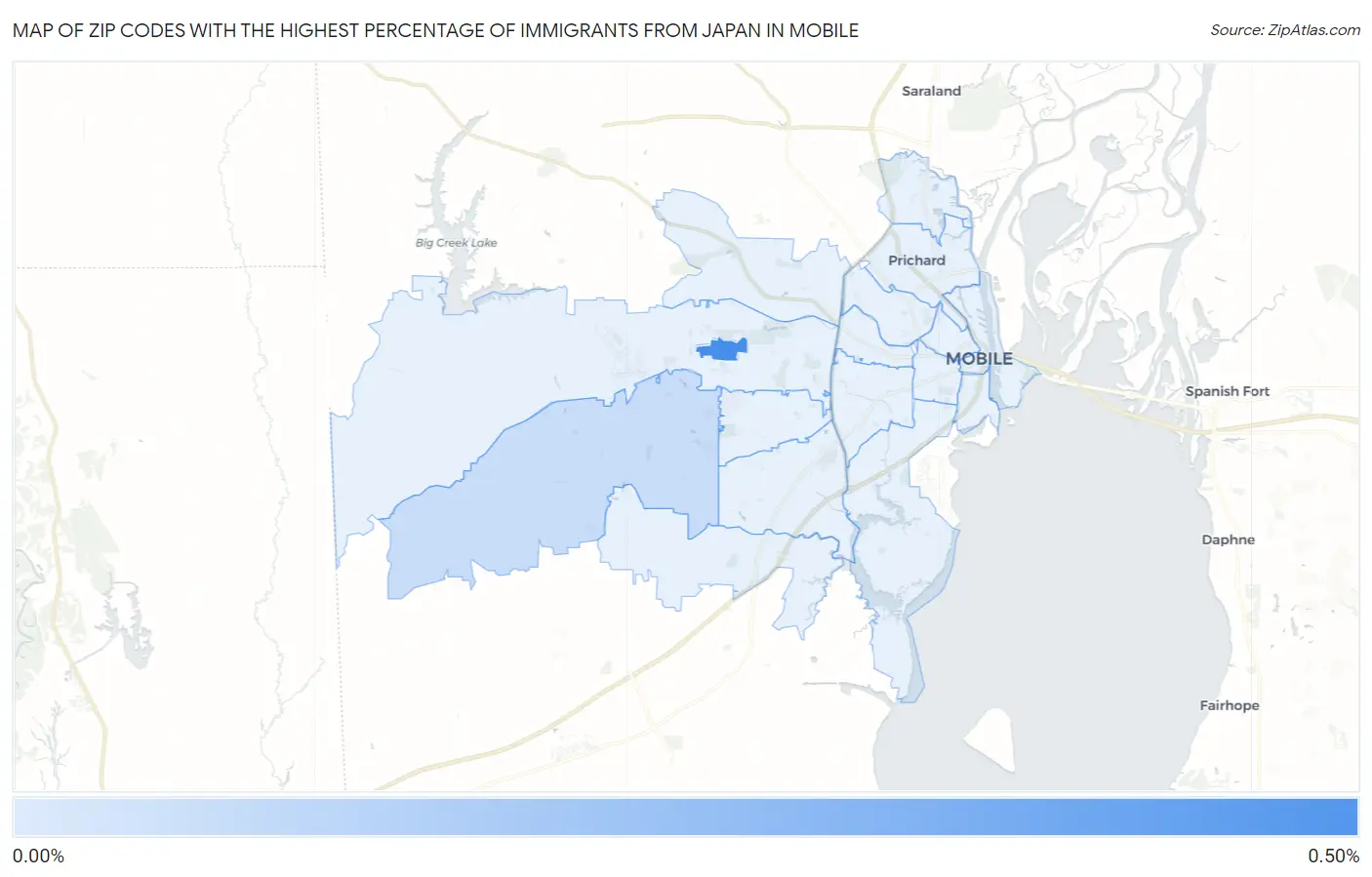 Zip Codes with the Highest Percentage of Immigrants from Japan in Mobile Map