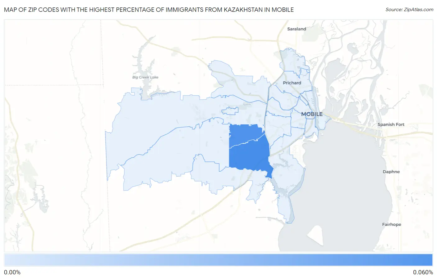 Zip Codes with the Highest Percentage of Immigrants from Kazakhstan in Mobile Map