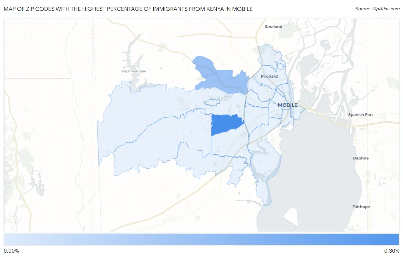 Zip Codes with the Highest Percentage of Immigrants from Kenya in Mobile Map