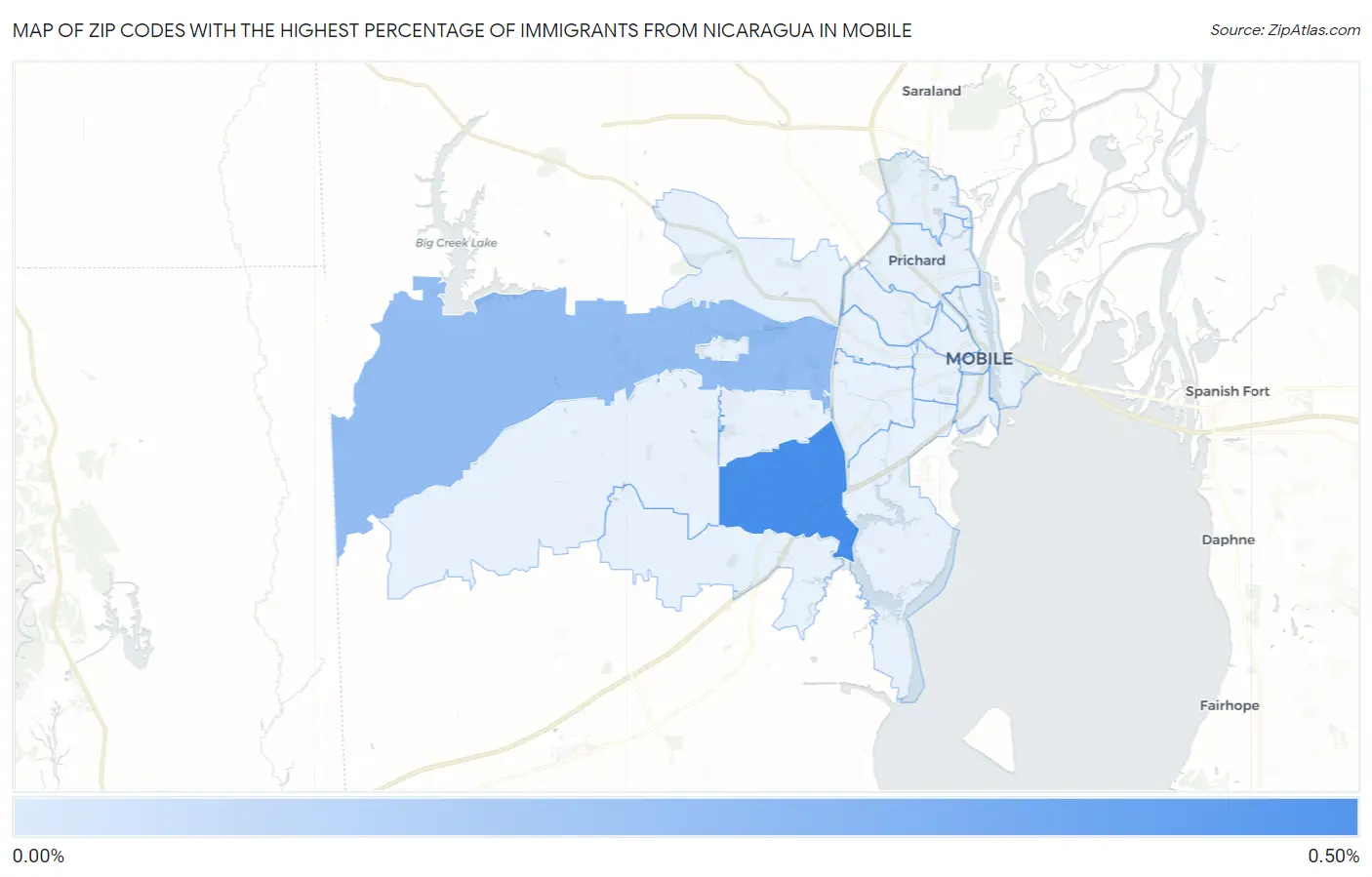 Zip Codes with the Highest Percentage of Immigrants from Nicaragua in Mobile Map