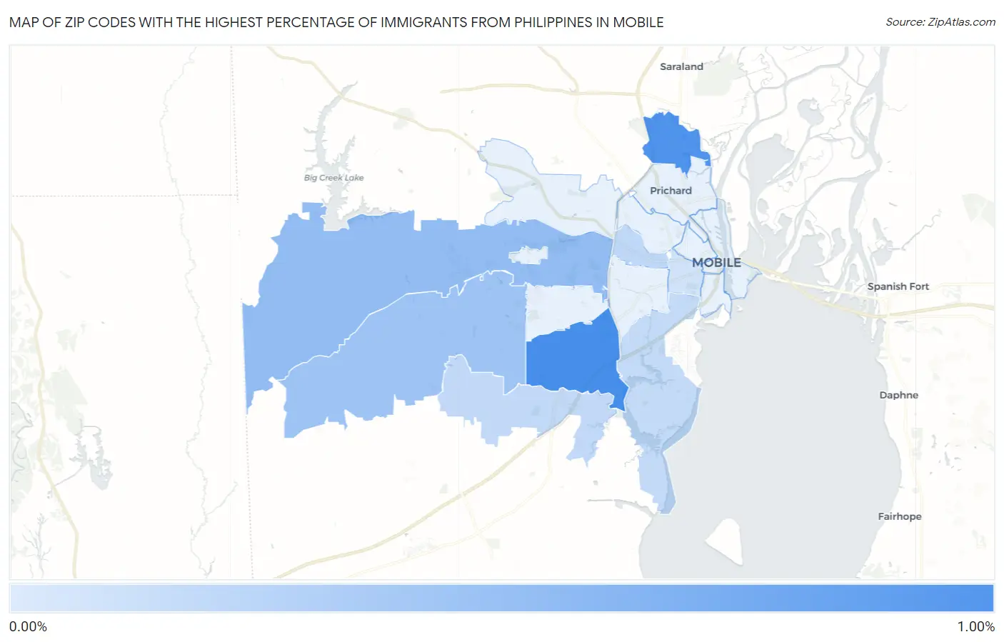 Zip Codes with the Highest Percentage of Immigrants from Philippines in Mobile Map