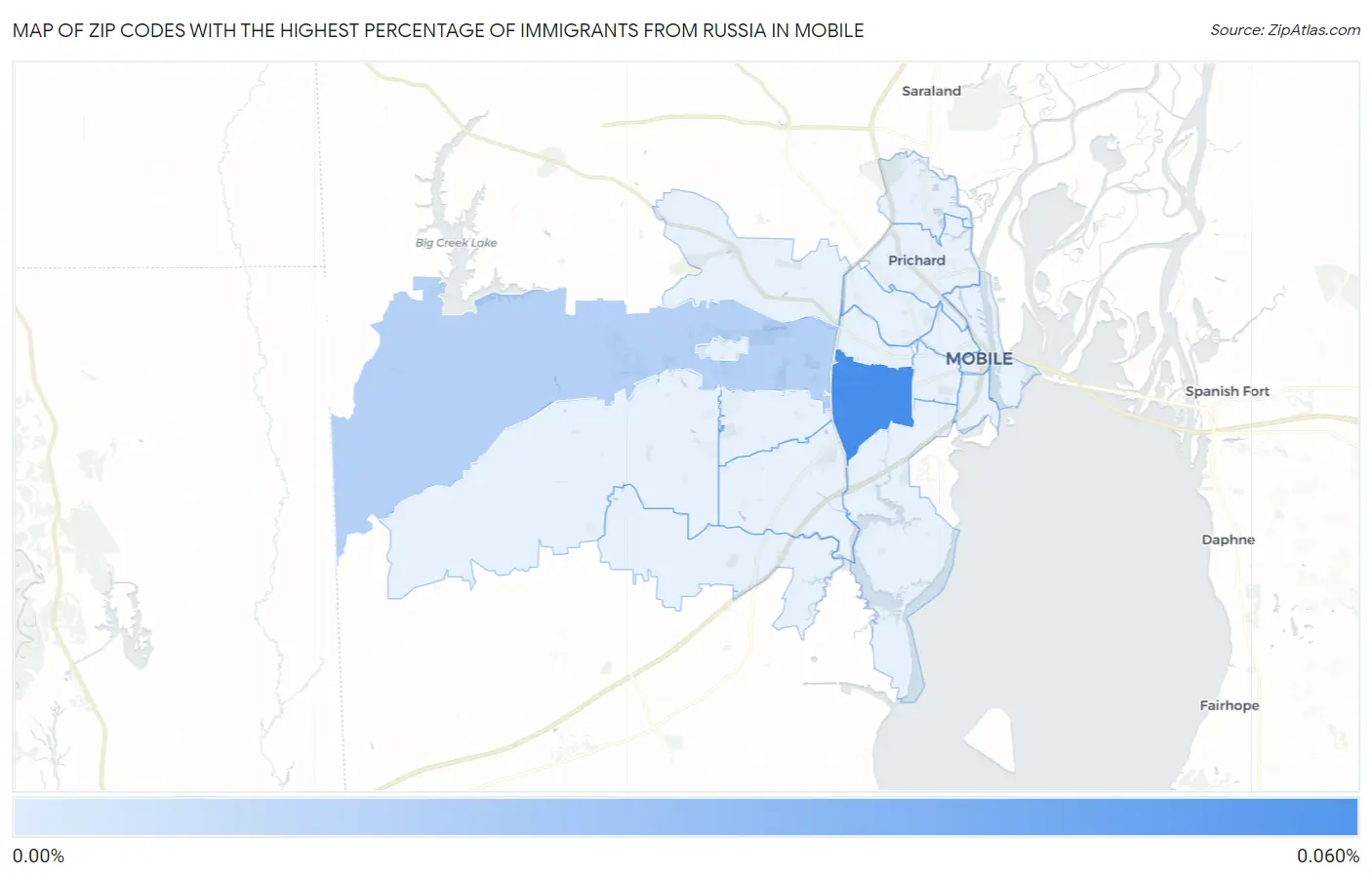 Zip Codes with the Highest Percentage of Immigrants from Russia in Mobile Map