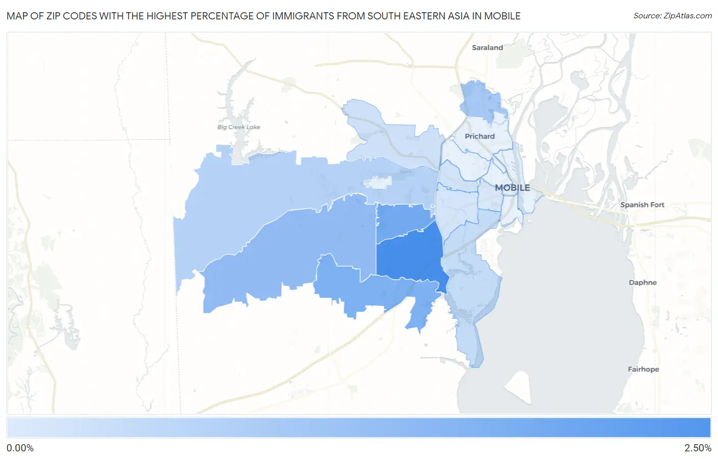 Zip Codes with the Highest Percentage of Immigrants from South Eastern Asia in Mobile Map