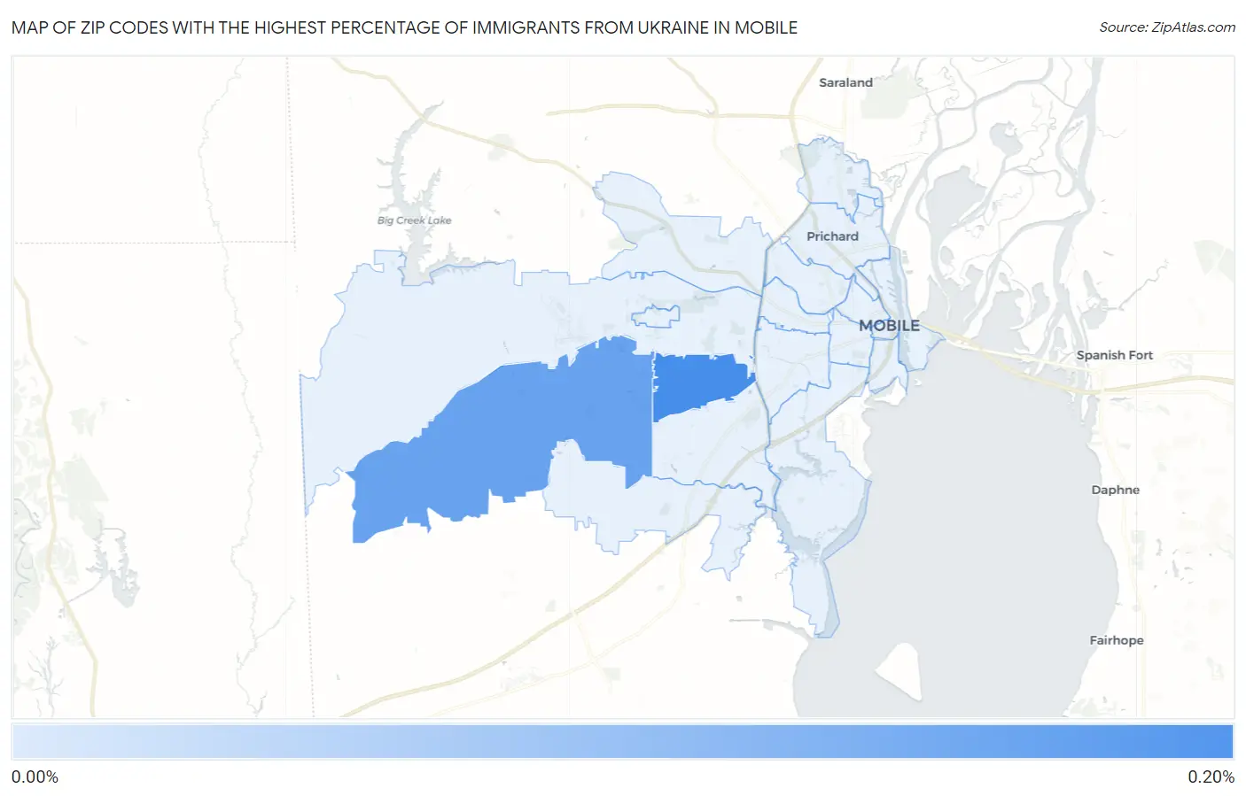 Zip Codes with the Highest Percentage of Immigrants from Ukraine in Mobile Map
