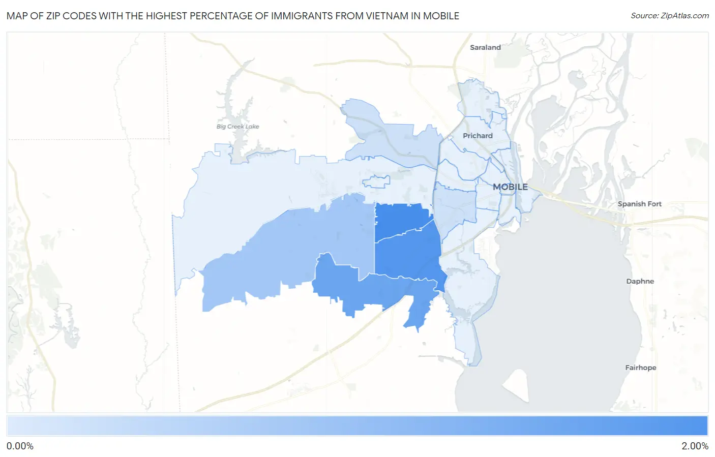 Zip Codes with the Highest Percentage of Immigrants from Vietnam in Mobile Map