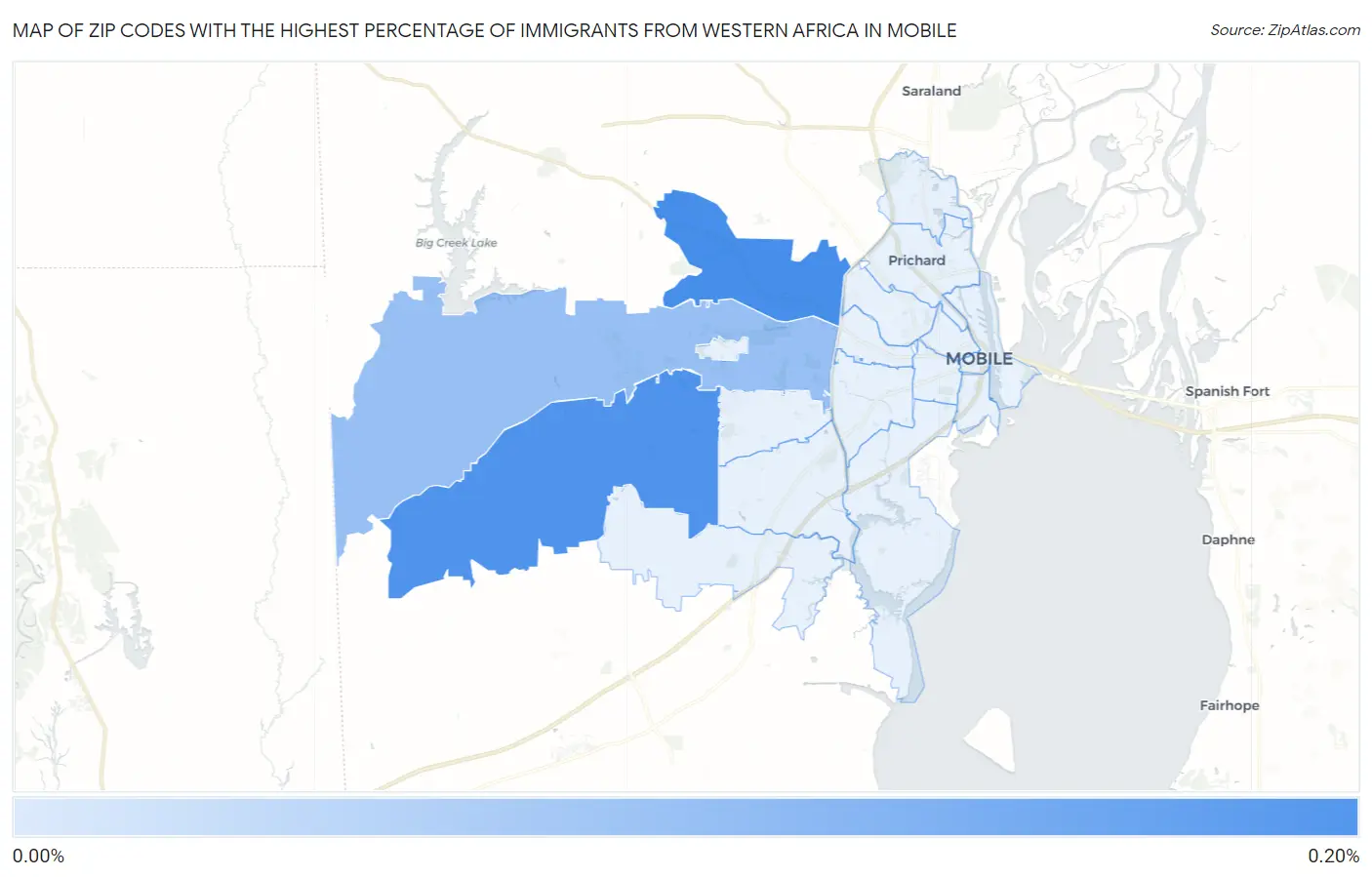 Zip Codes with the Highest Percentage of Immigrants from Western Africa in Mobile Map