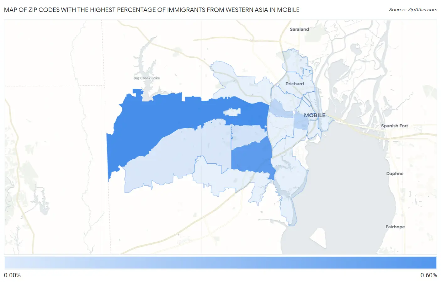 Zip Codes with the Highest Percentage of Immigrants from Western Asia in Mobile Map