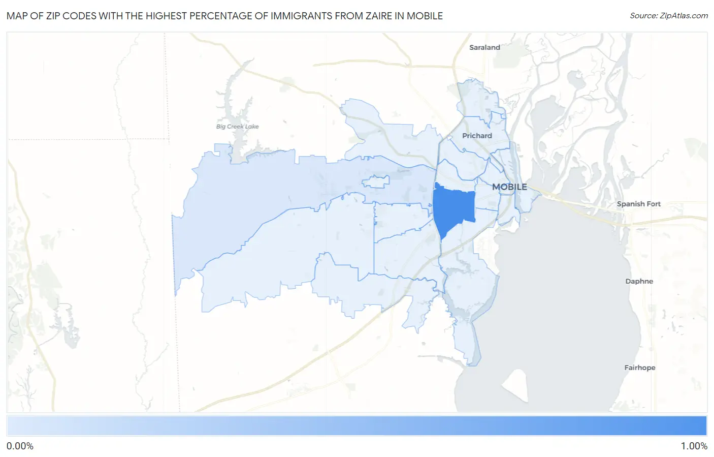 Zip Codes with the Highest Percentage of Immigrants from Zaire in Mobile Map