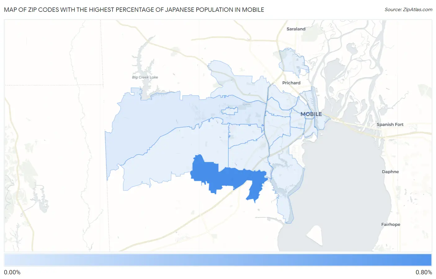 Zip Codes with the Highest Percentage of Japanese Population in Mobile Map
