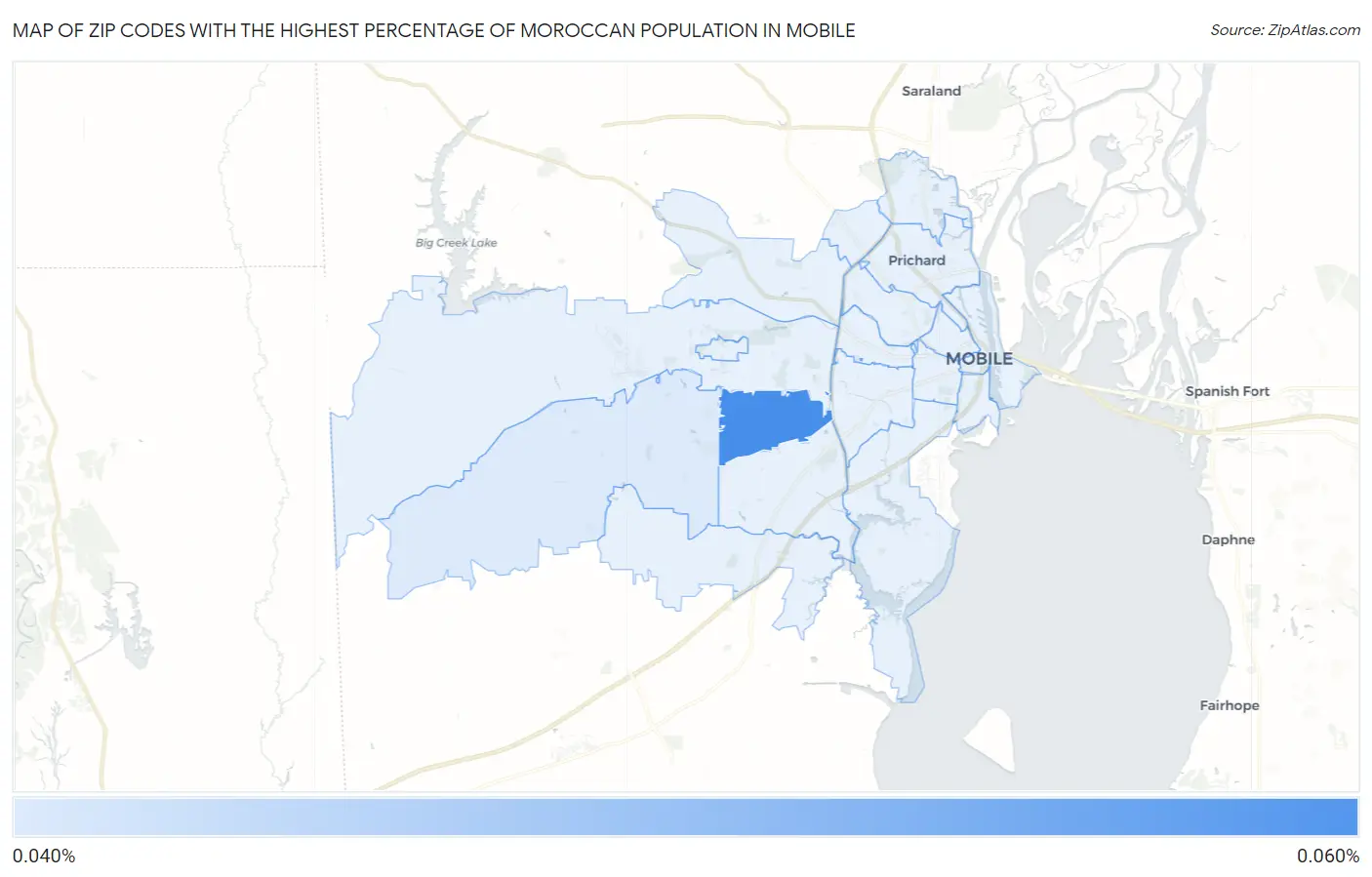 Zip Codes with the Highest Percentage of Moroccan Population in Mobile Map