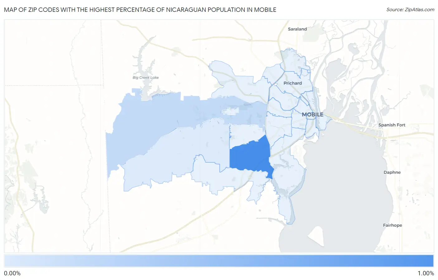 Zip Codes with the Highest Percentage of Nicaraguan Population in Mobile Map