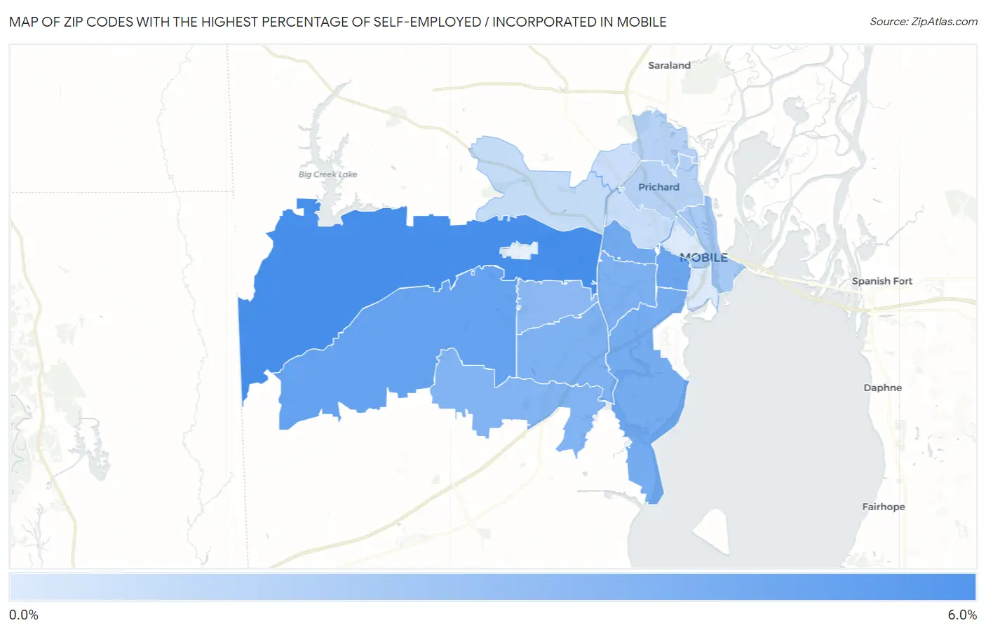 Zip Codes with the Highest Percentage of Self-Employed / Incorporated in Mobile Map