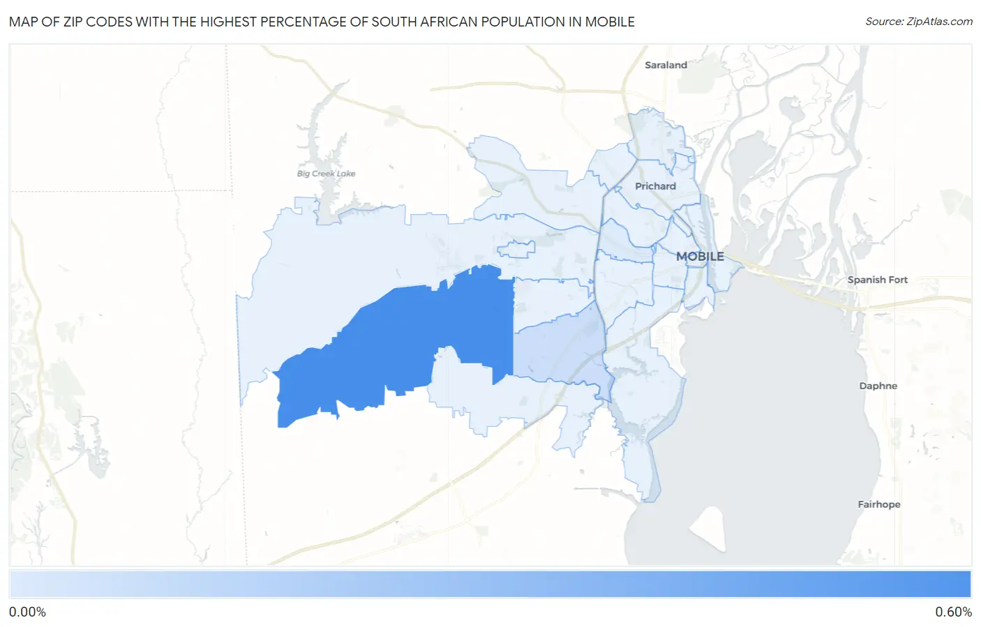 Zip Codes with the Highest Percentage of South African Population in Mobile Map