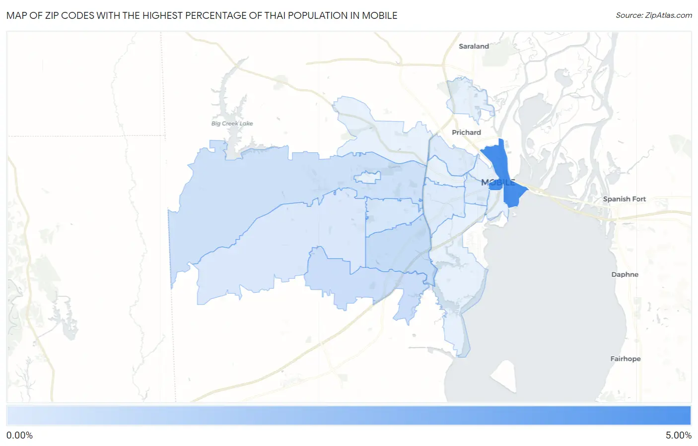 Zip Codes with the Highest Percentage of Thai Population in Mobile Map