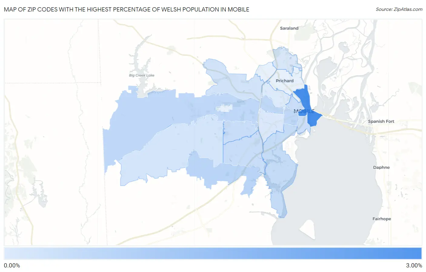 Zip Codes with the Highest Percentage of Welsh Population in Mobile Map
