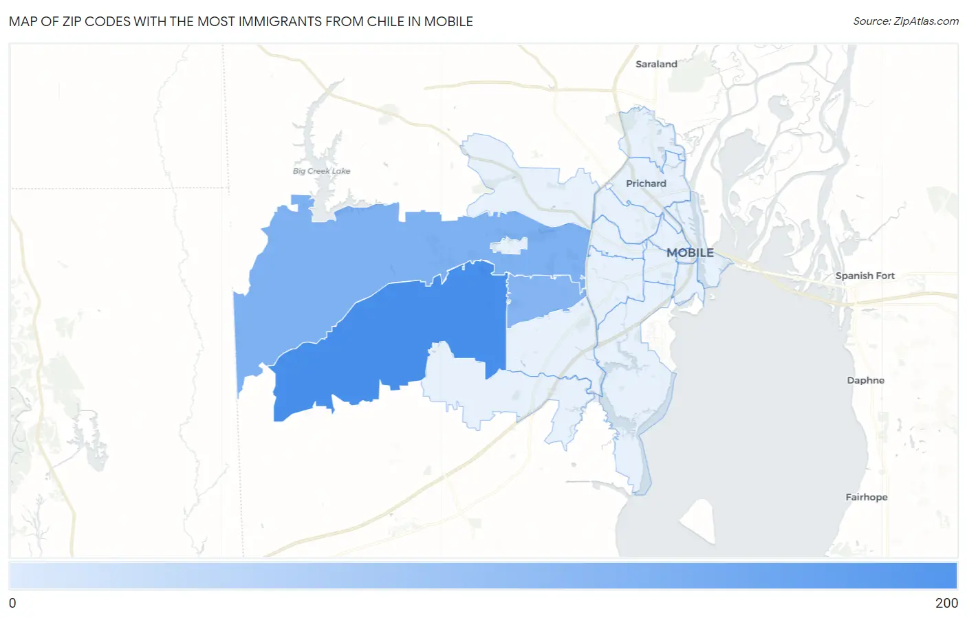 Zip Codes with the Most Immigrants from Chile in Mobile Map