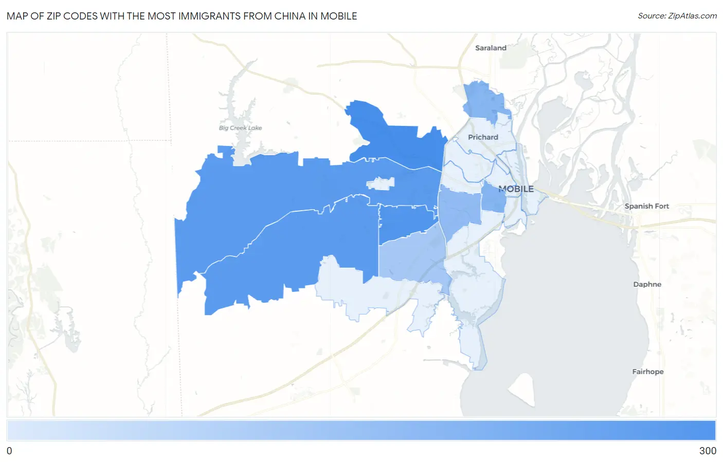 Zip Codes with the Most Immigrants from China in Mobile Map