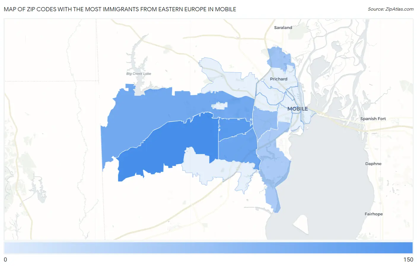 Zip Codes with the Most Immigrants from Eastern Europe in Mobile Map