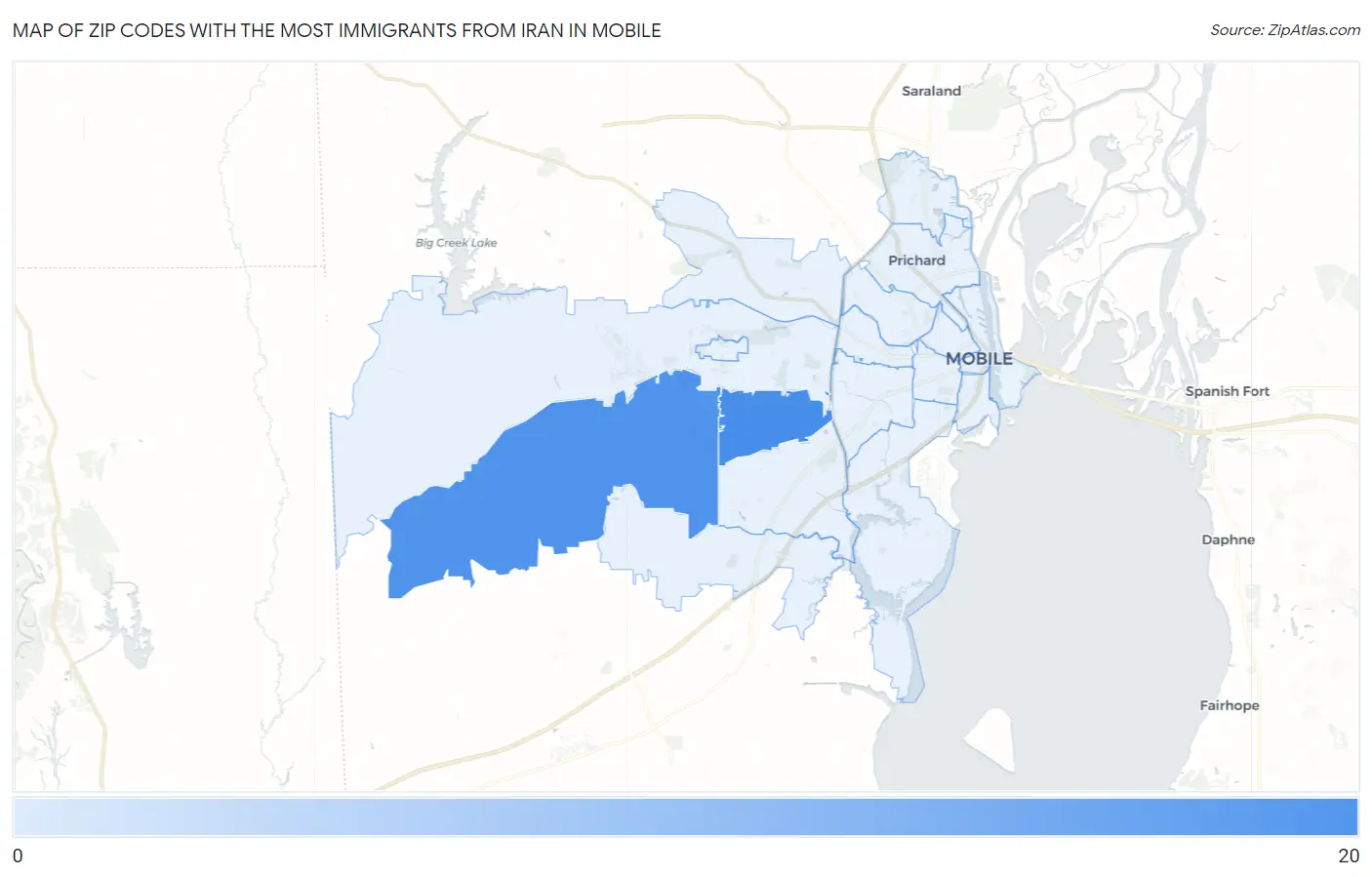 Zip Codes with the Most Immigrants from Iran in Mobile Map