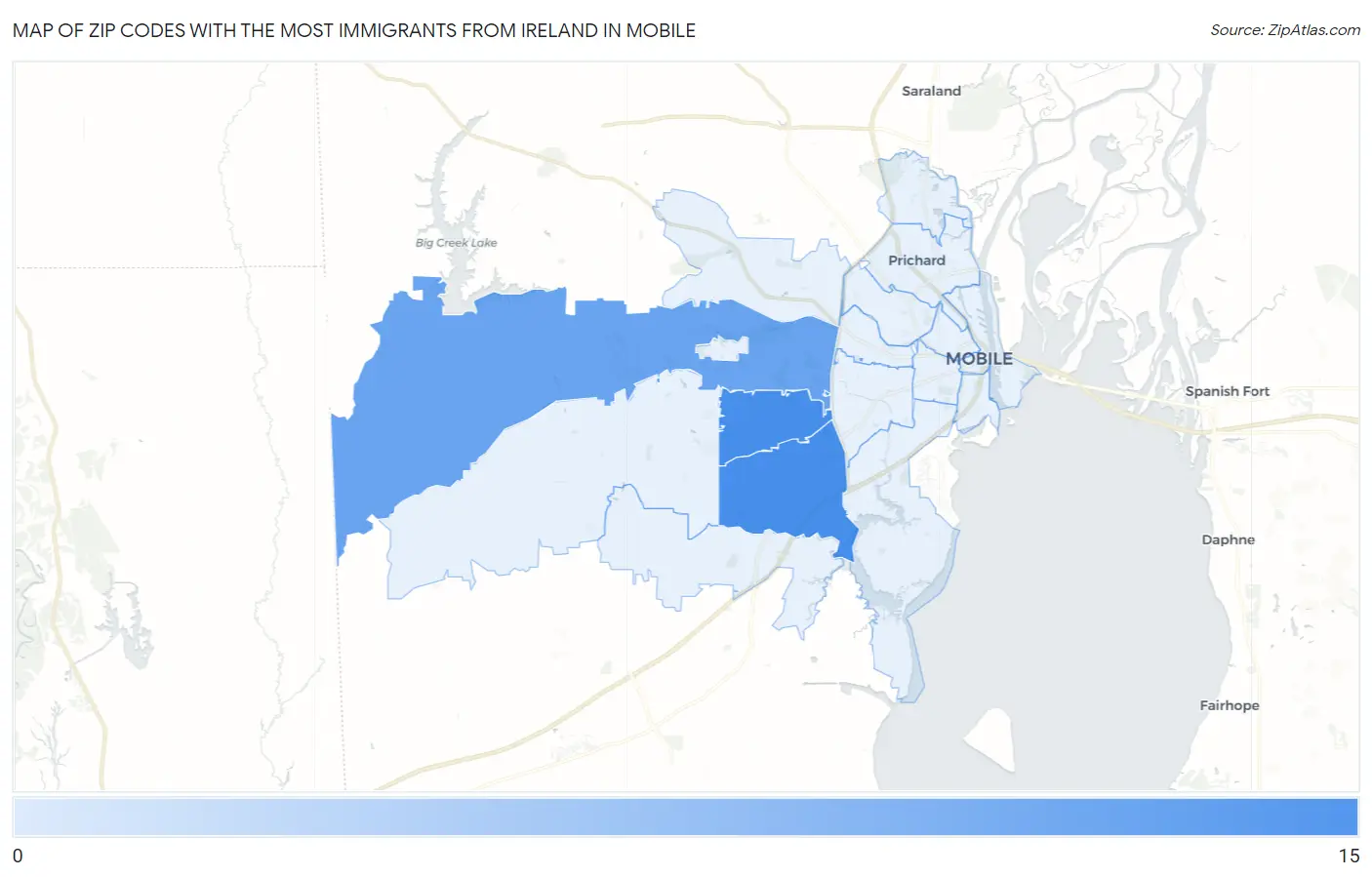 Zip Codes with the Most Immigrants from Ireland in Mobile Map