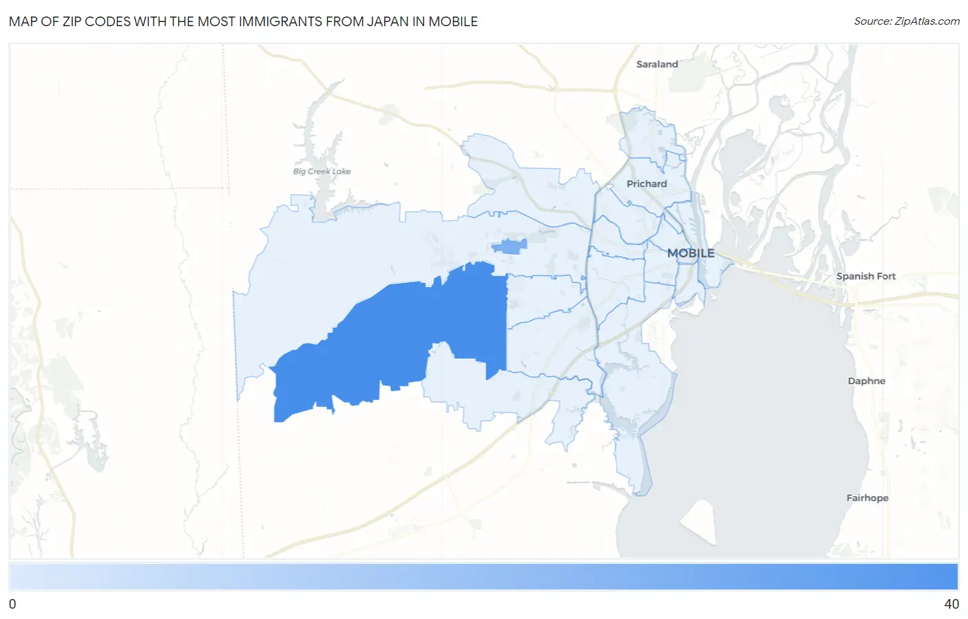 Zip Codes with the Most Immigrants from Japan in Mobile Map