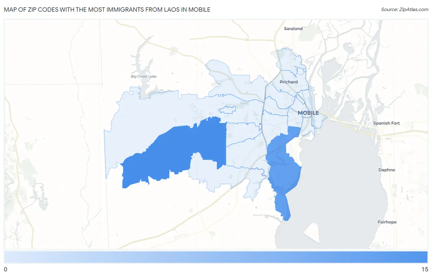 Zip Codes with the Most Immigrants from Laos in Mobile Map