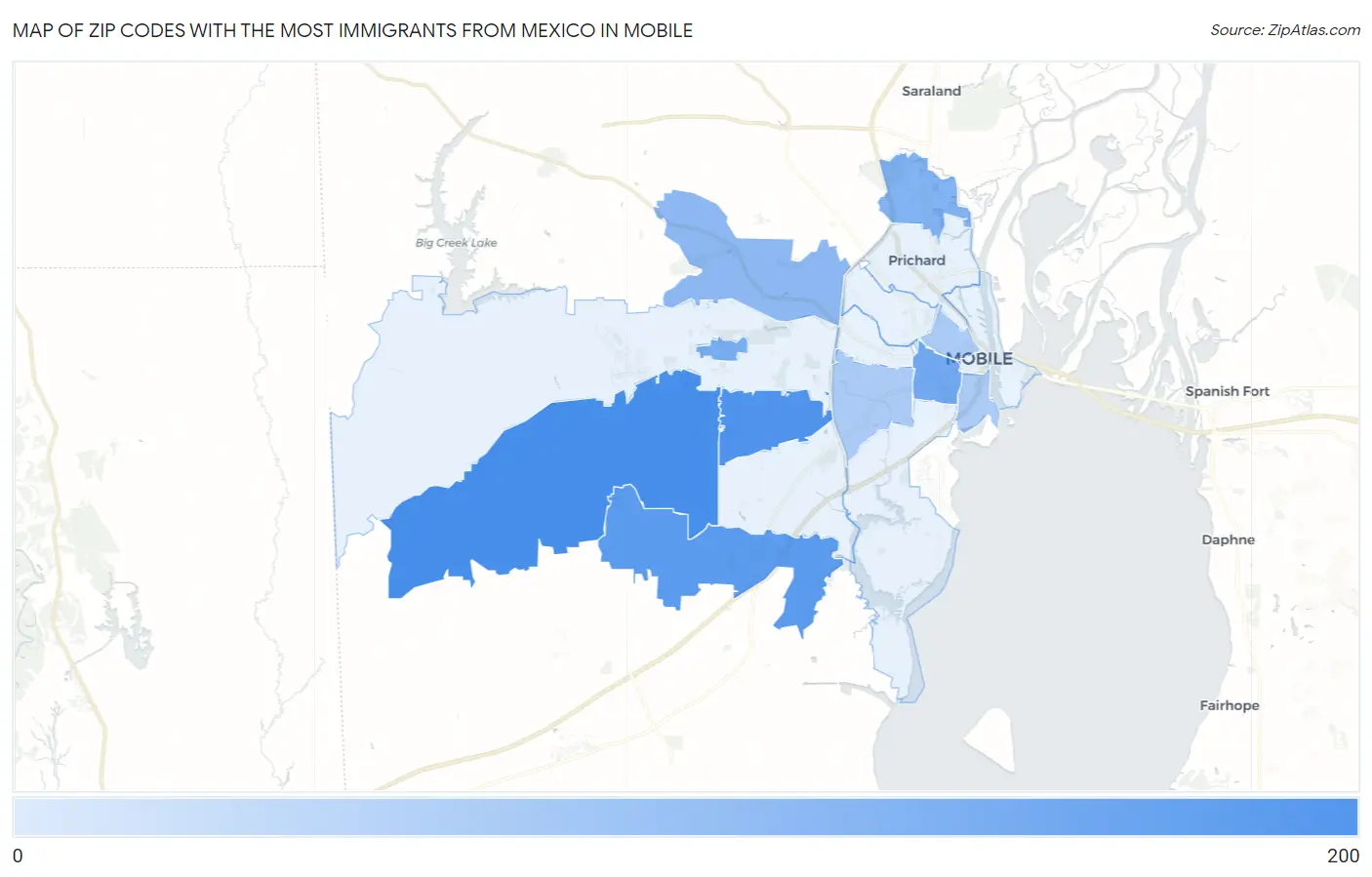Zip Codes with the Most Immigrants from Mexico in Mobile Map