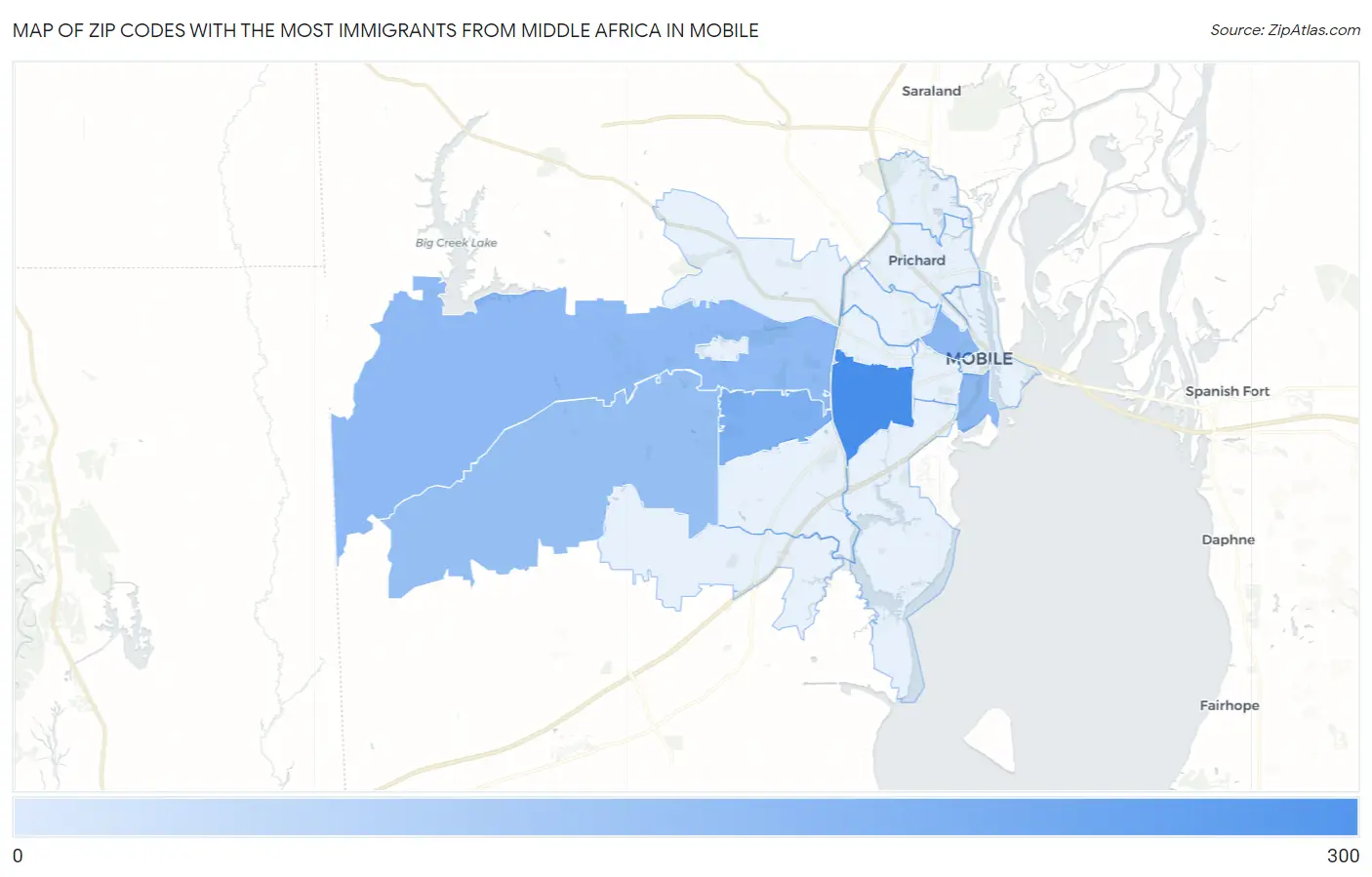 Zip Codes with the Most Immigrants from Middle Africa in Mobile Map