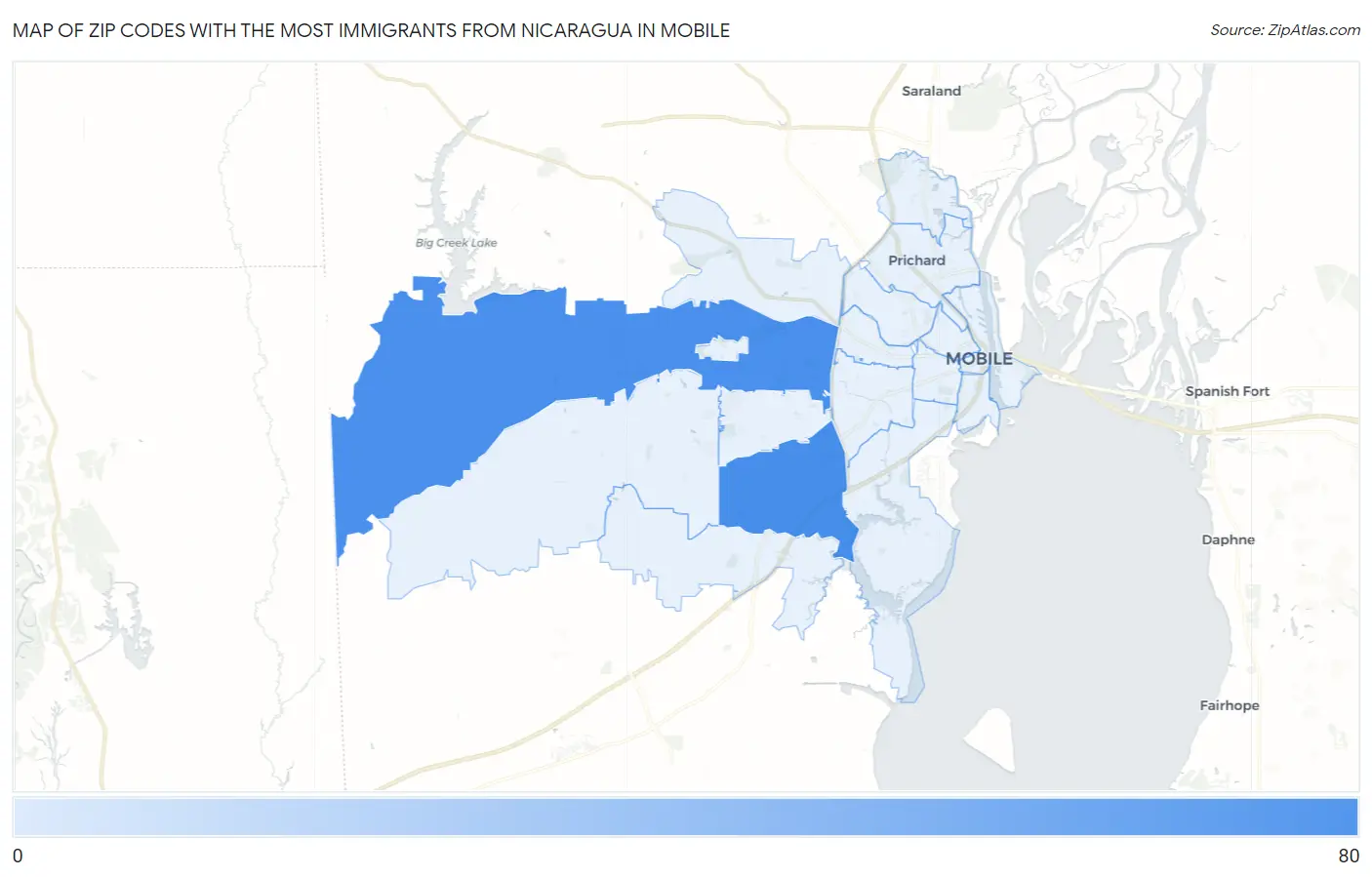 Zip Codes with the Most Immigrants from Nicaragua in Mobile Map