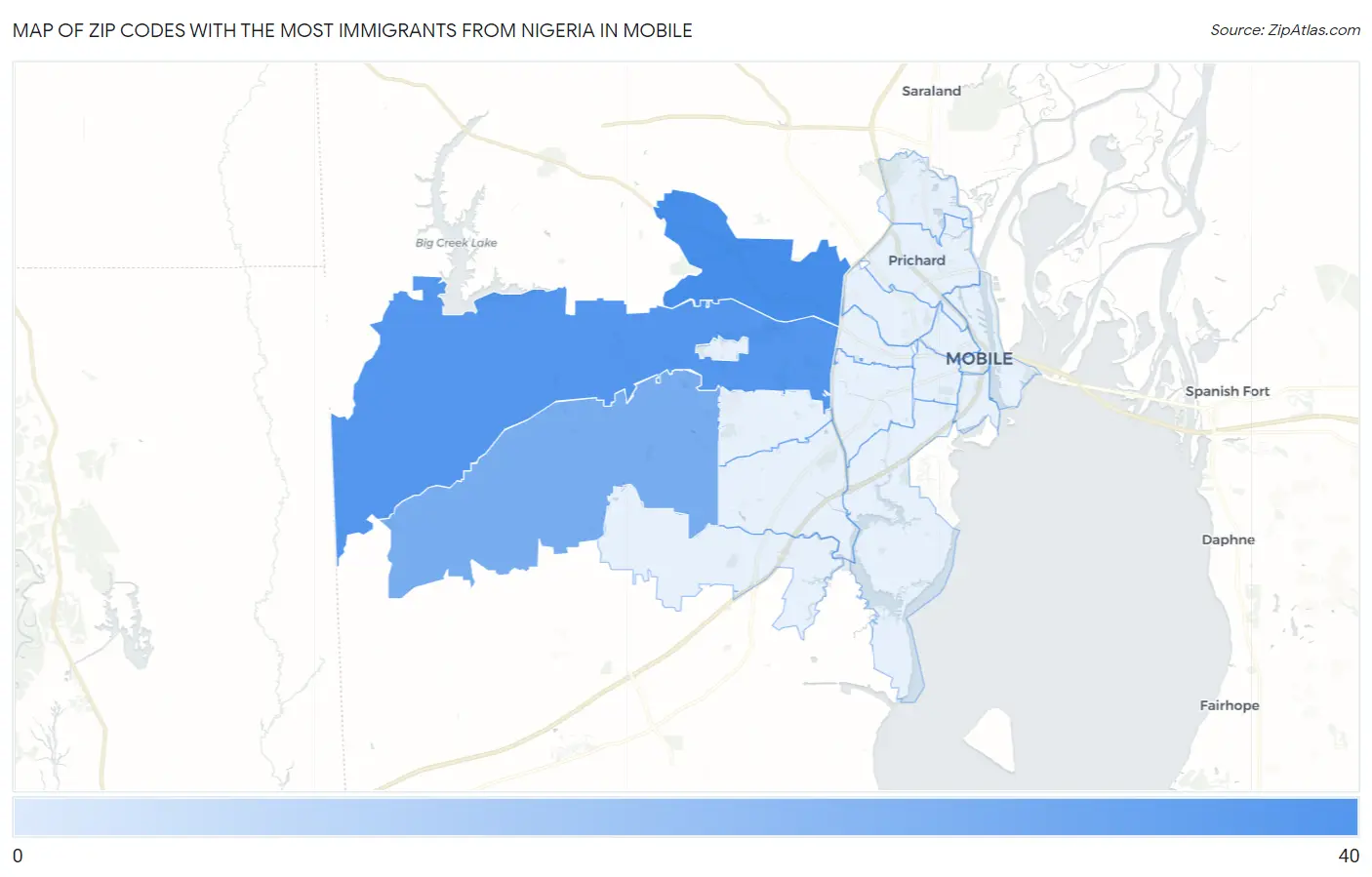 Zip Codes with the Most Immigrants from Nigeria in Mobile Map