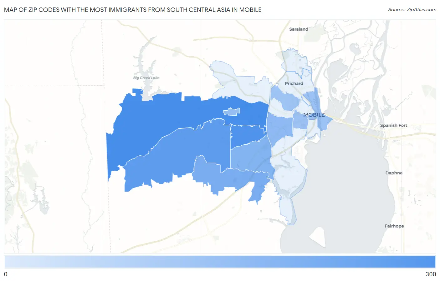 Zip Codes with the Most Immigrants from South Central Asia in Mobile Map
