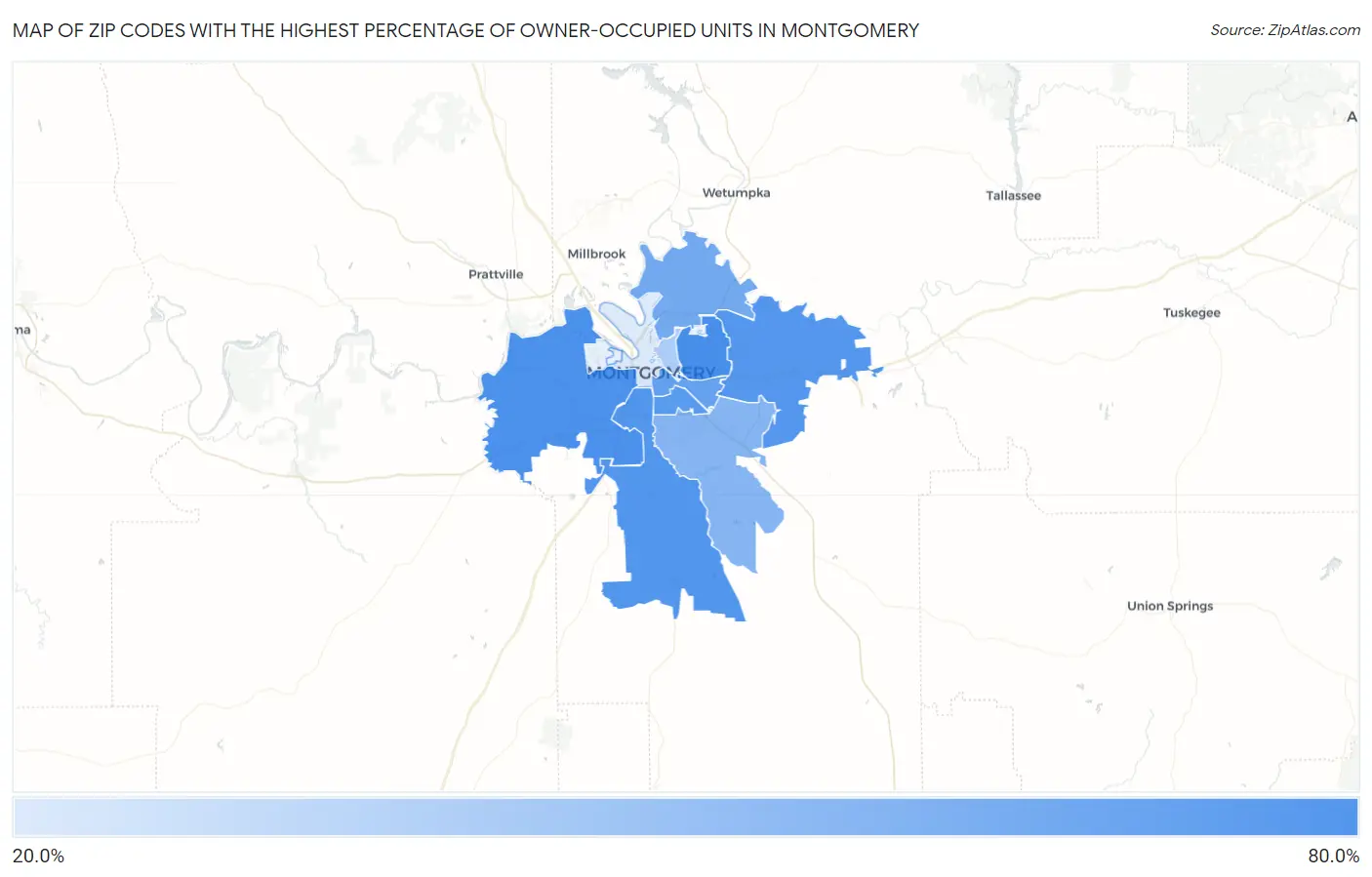 Zip Codes with the Highest Percentage of Owner-Occupied Units in Montgomery Map