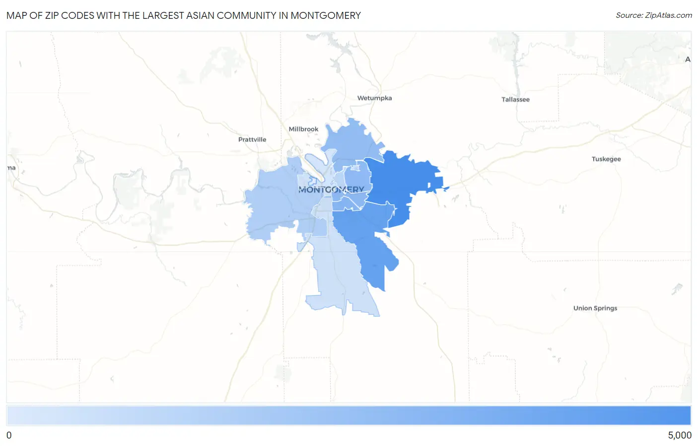 Zip Codes with the Largest Asian Community in Montgomery Map
