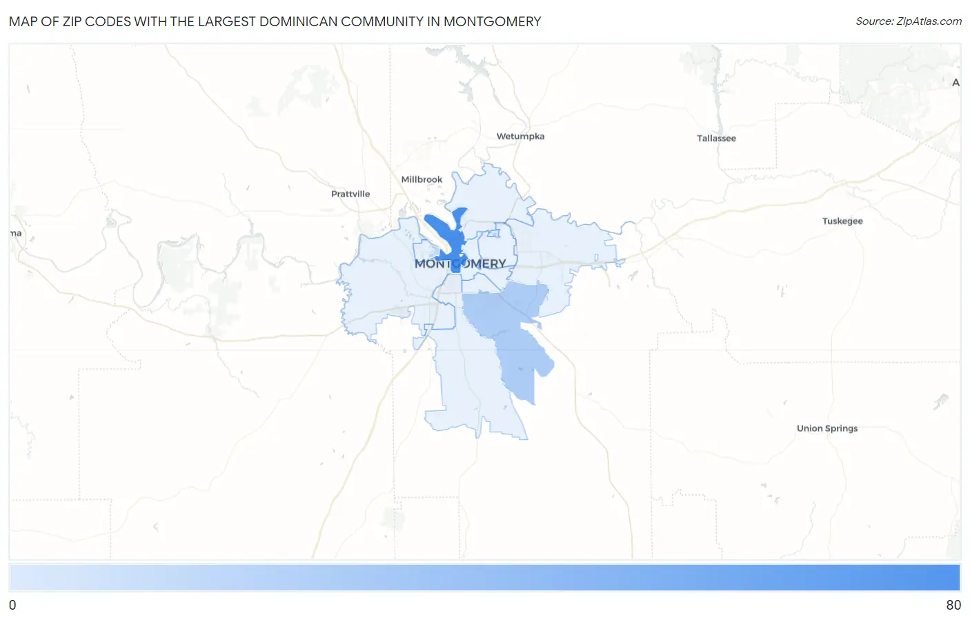 Zip Codes with the Largest Dominican Community in Montgomery Map