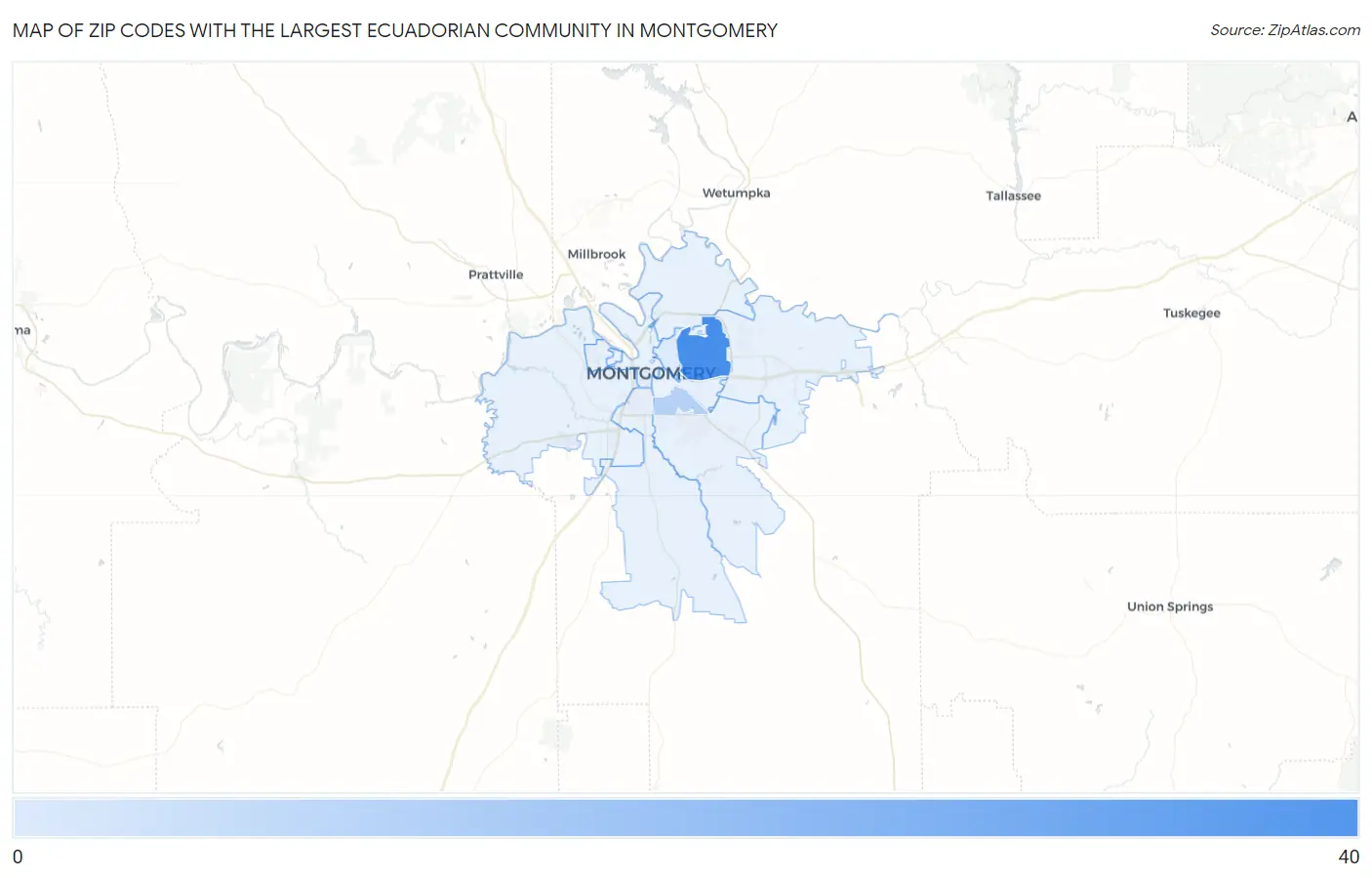 Zip Codes with the Largest Ecuadorian Community in Montgomery Map