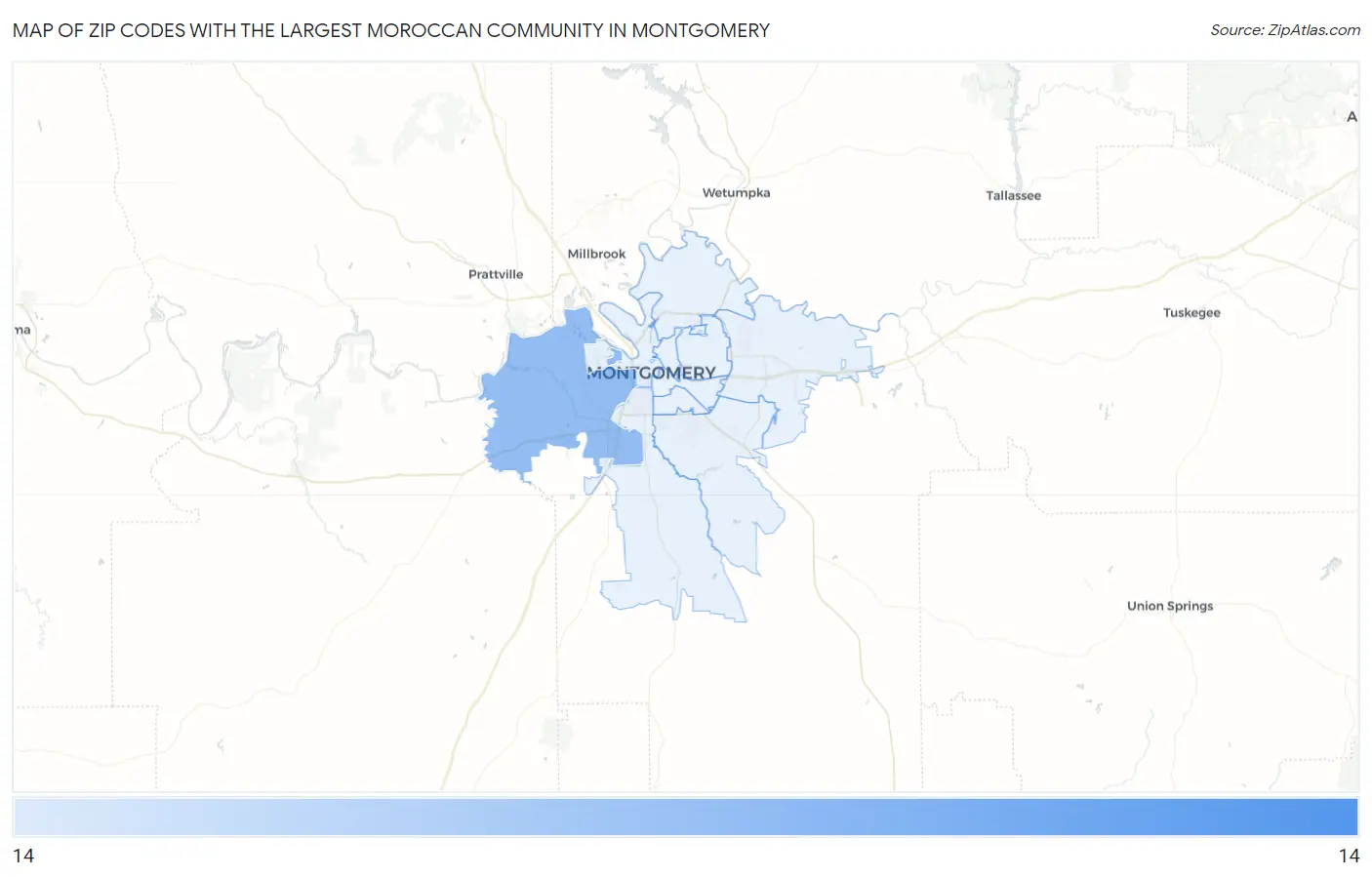 Zip Codes with the Largest Moroccan Community in Montgomery Map