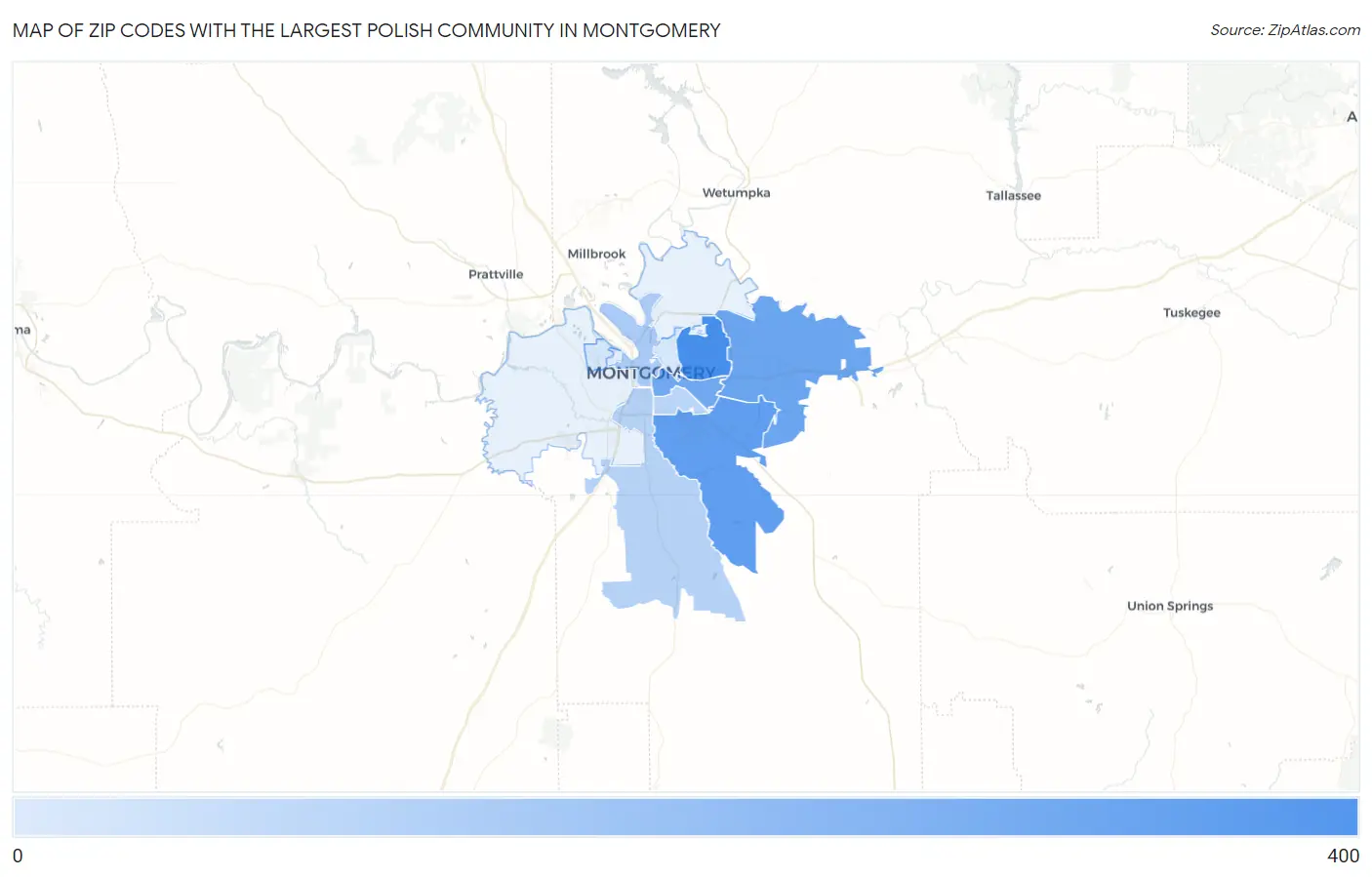 Zip Codes with the Largest Polish Community in Montgomery Map