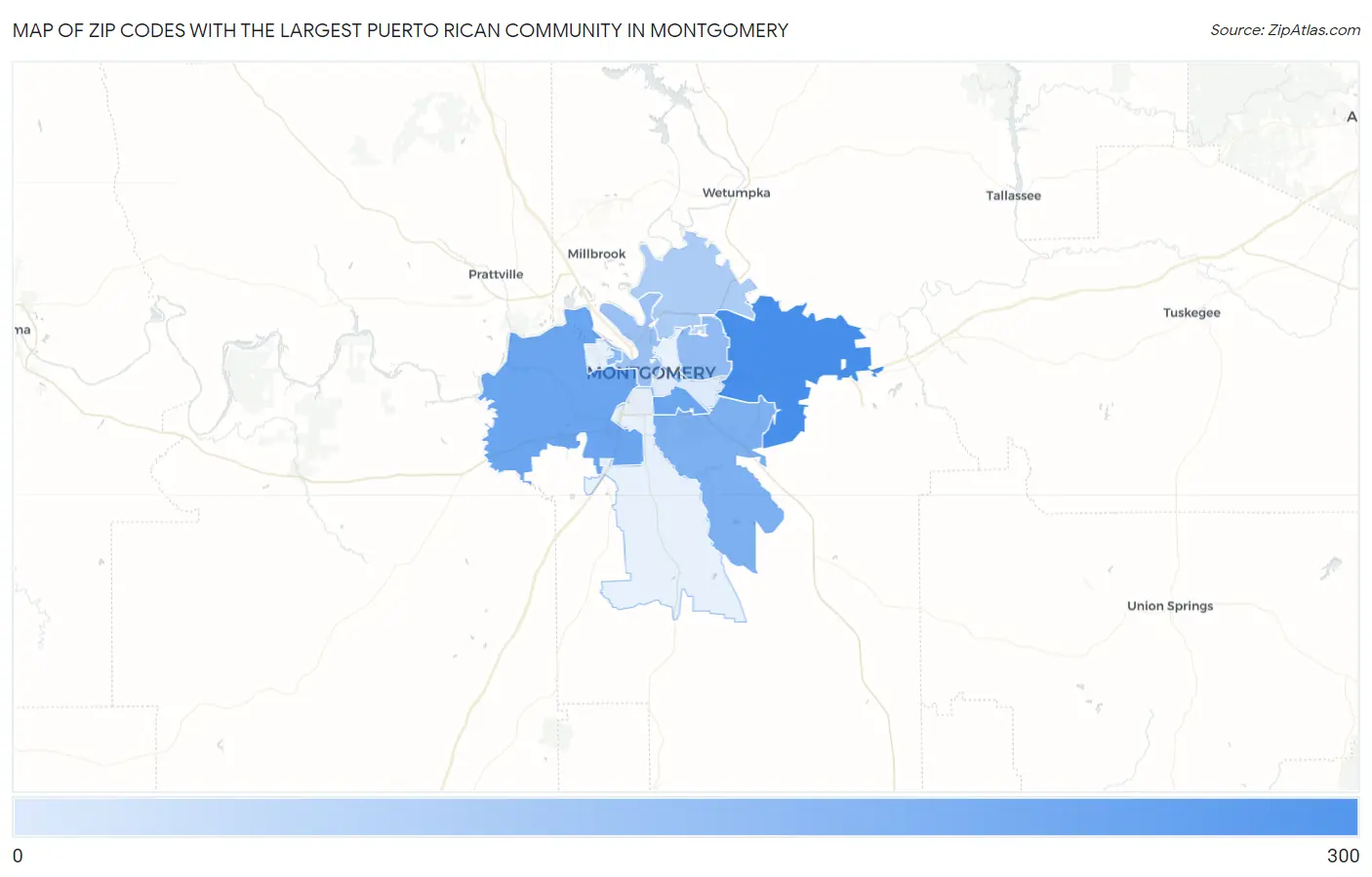 Zip Codes with the Largest Puerto Rican Community in Montgomery Map