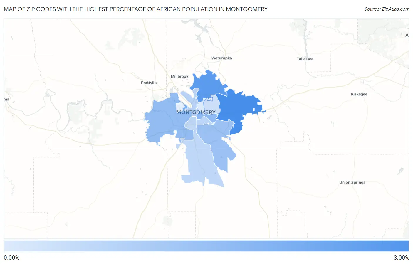Zip Codes with the Highest Percentage of African Population in Montgomery Map