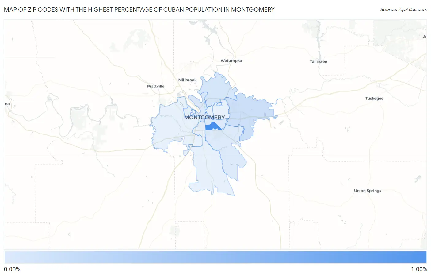 Zip Codes with the Highest Percentage of Cuban Population in Montgomery Map
