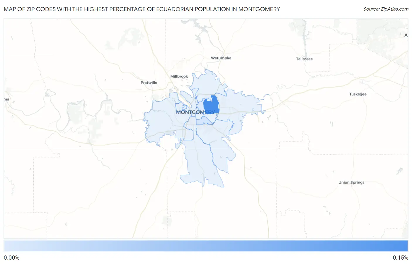Zip Codes with the Highest Percentage of Ecuadorian Population in Montgomery Map
