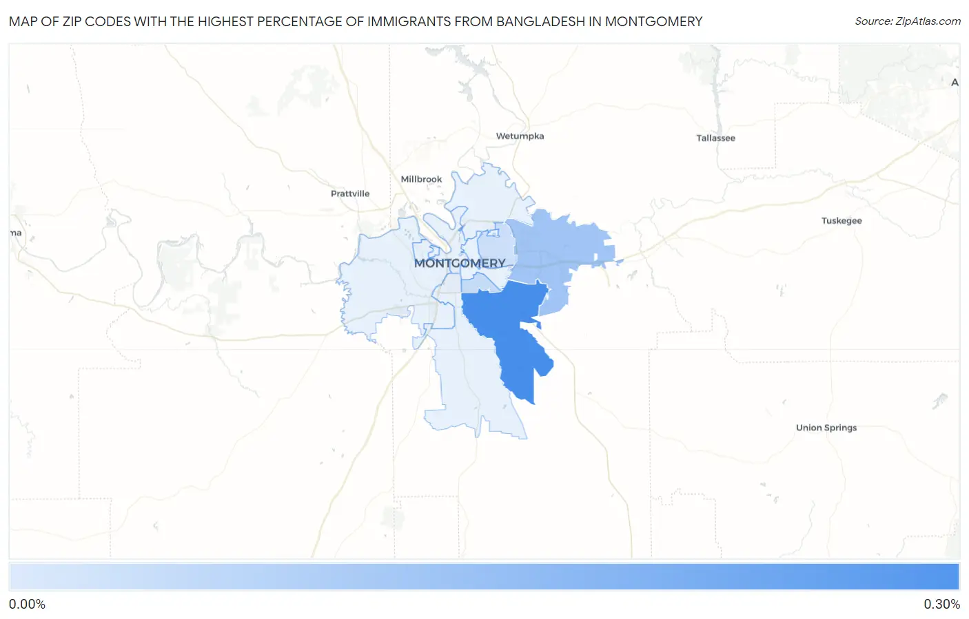 Zip Codes with the Highest Percentage of Immigrants from Bangladesh in Montgomery Map