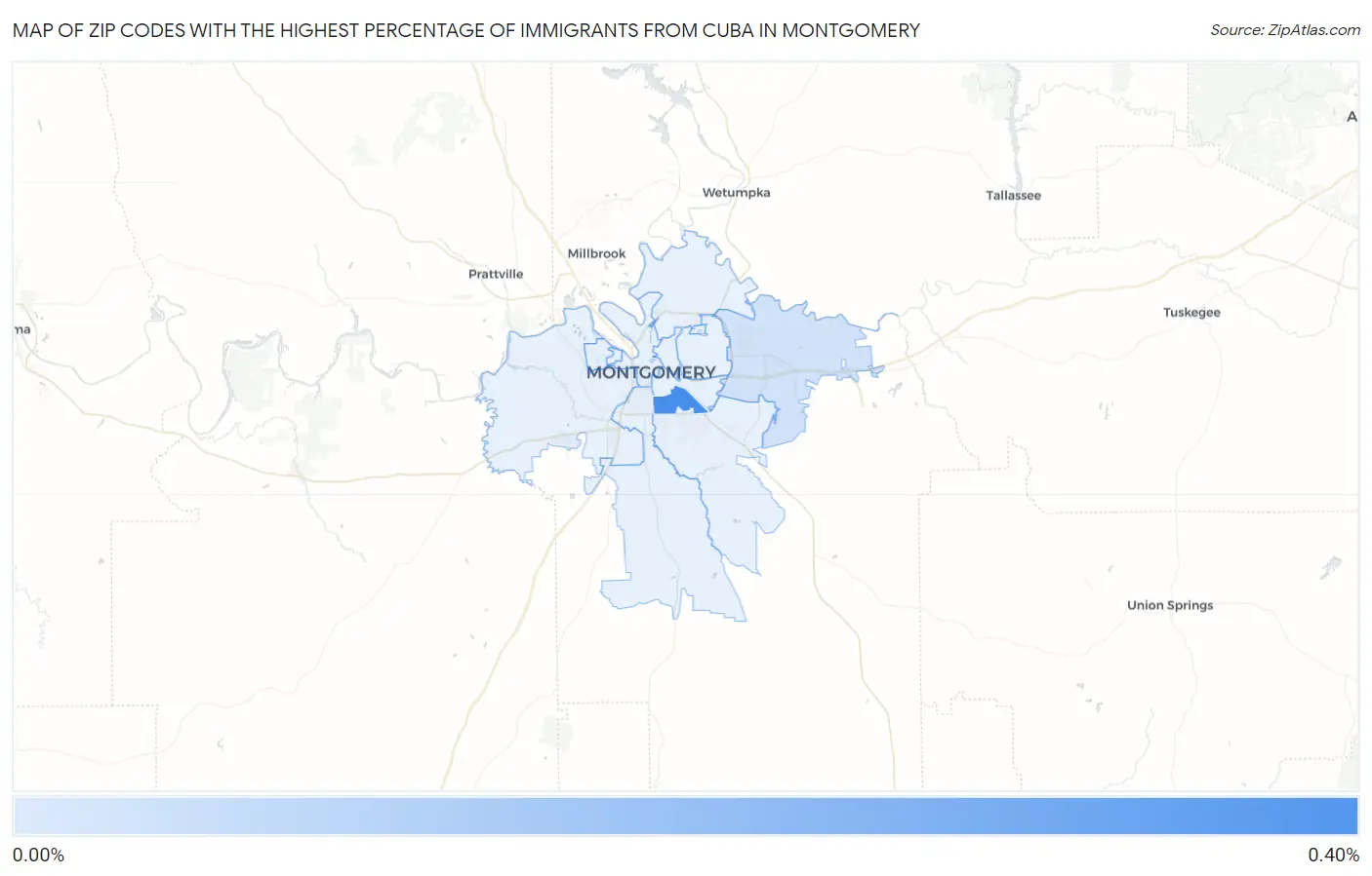 Zip Codes with the Highest Percentage of Immigrants from Cuba in Montgomery Map