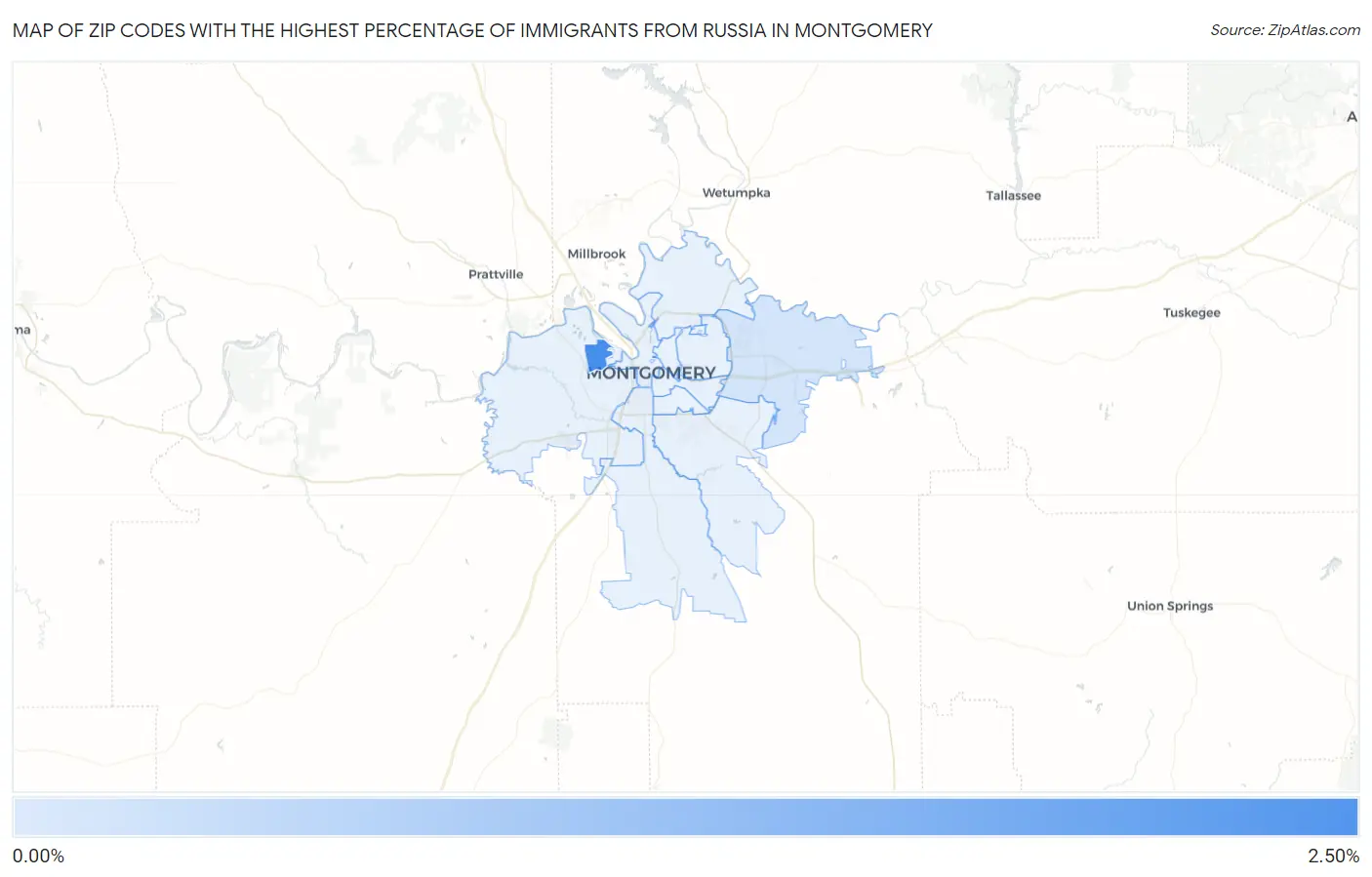 Zip Codes with the Highest Percentage of Immigrants from Russia in Montgomery Map