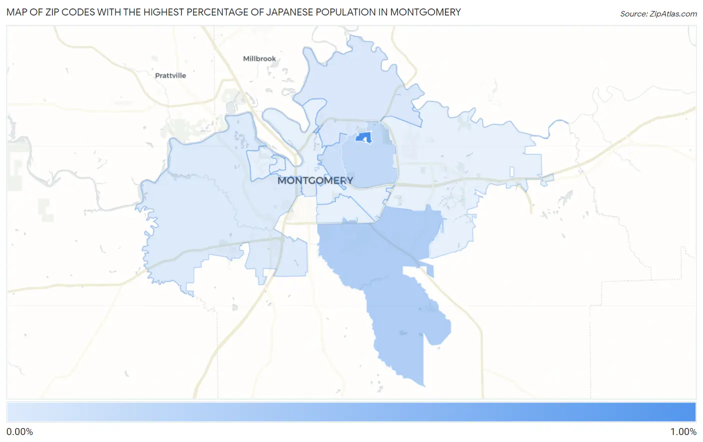 Zip Codes with the Highest Percentage of Japanese Population in Montgomery Map
