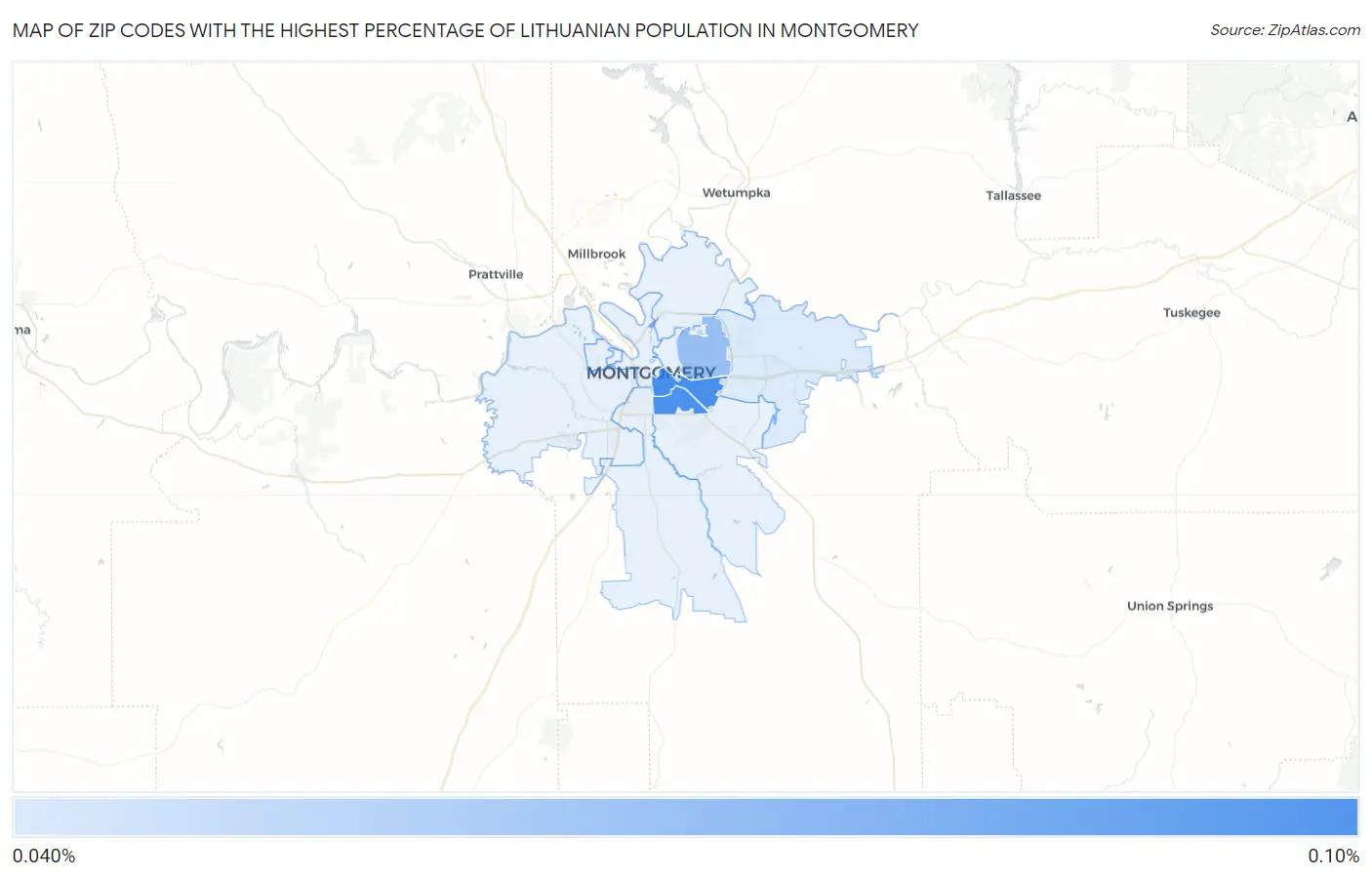 Zip Codes with the Highest Percentage of Lithuanian Population in Montgomery Map