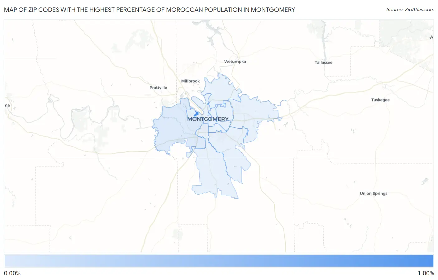 Zip Codes with the Highest Percentage of Moroccan Population in Montgomery Map